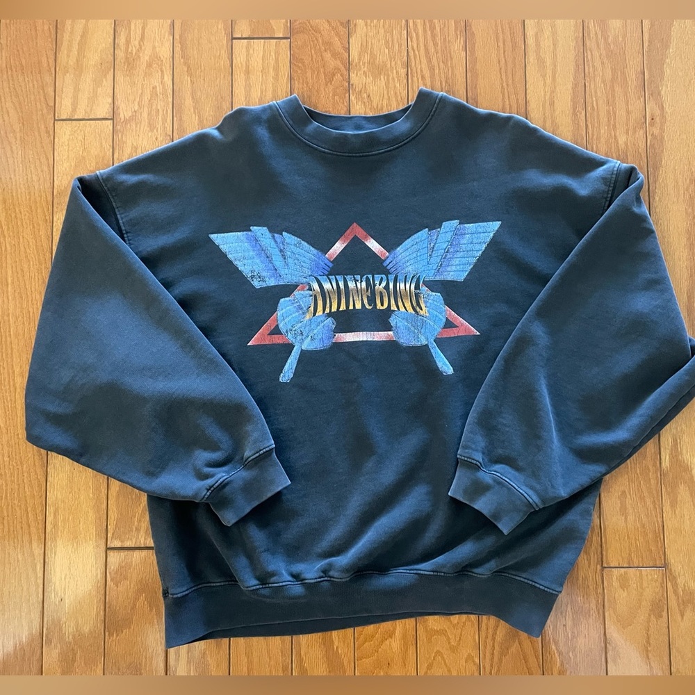 Anine Bing Black Graphic Sweatshirt with Blue and Red Logo
